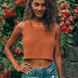 Lulus Get The Look Rust Orange Loose Knit Sweater Tank Top - Size S